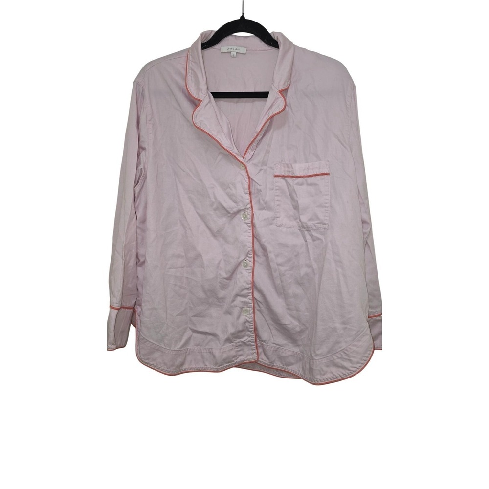 Love & Lore Women's Pink Pajama Top With Orange Piping Button-Up Long Sleeve Siz